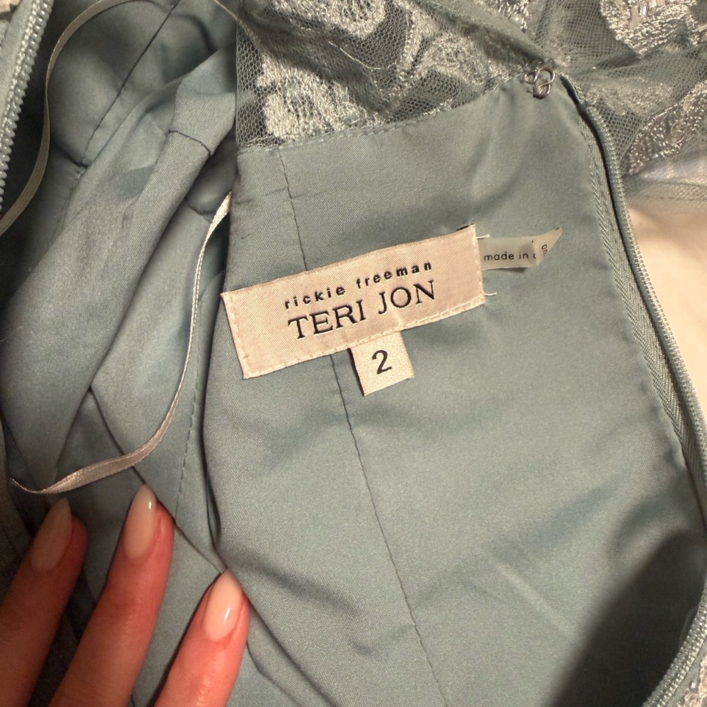 Rickie Freeman for Teri Jon Dusty Blue Formal Dress - Picture 3 of 10